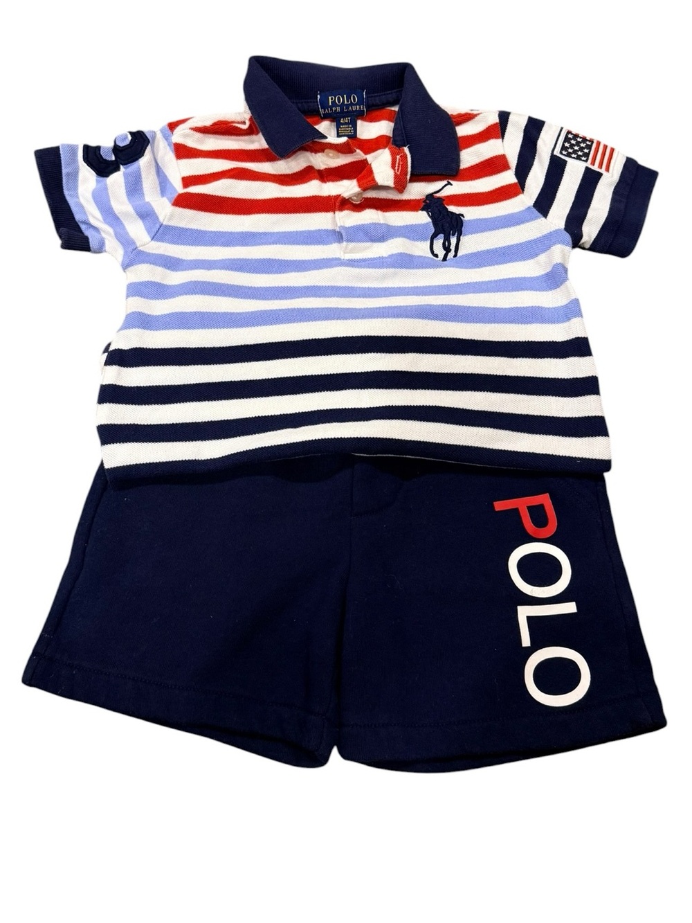 Polo Ralph Lauren Toddler Boys 4T Red White Blue Stripe Polo Shirt Shorts Set